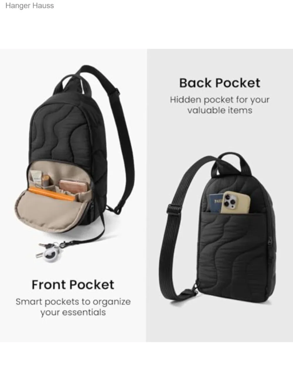 Quilted Puffy Sling Backpack 10L Tech Organizer Laptop iPad